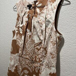 Talbots brown and white floral, knee-length, round neck, lined, size 2 dress
